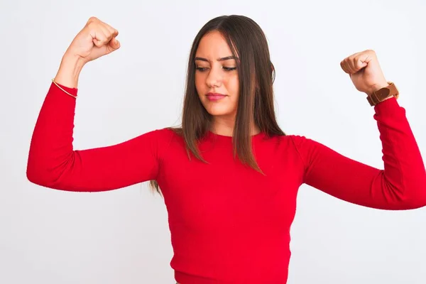 Junges Schönes Mädchen Rotem Lässigem Shirt Das Vor Isoliertem Weißem — Stockfoto