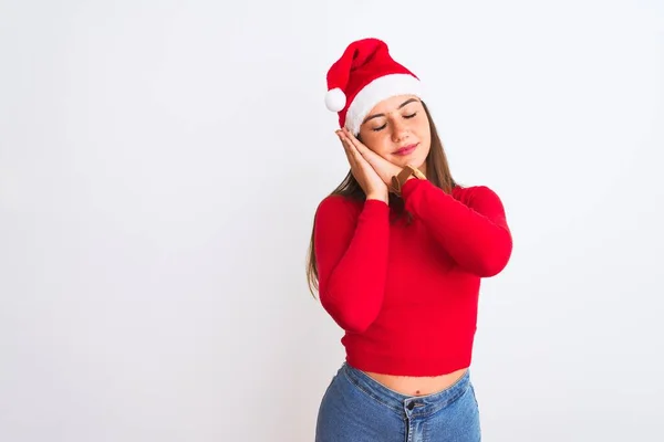 Joven Chica Hermosa Con Sombrero Navidad Santa Pie Sobre Fondo — Foto de Stock