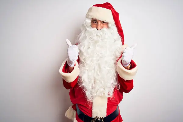 Homem Bonito Meia Idade Vestindo Traje Papai Noel Sobre Isolado — Fotografia de Stock