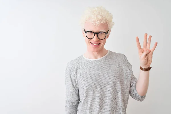 Ung Albino Blond Man Bär Randig Shirt Och Glasögon Över — Stockfoto