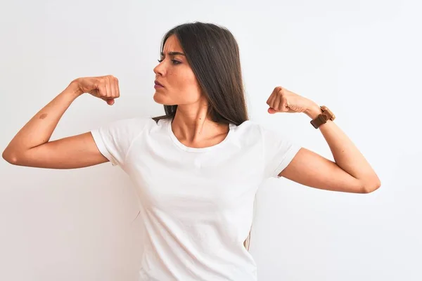 Giovane Bella Donna Indossa Casual Shirt Piedi Sopra Isolato Sfondo — Foto Stock