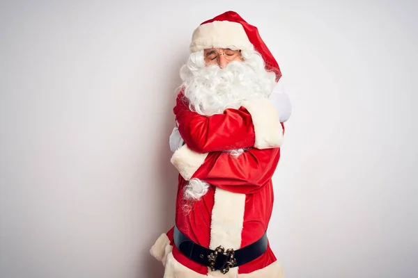 Middle Age Handsome Man Wearing Santa Costume Standing Isolated White — Stock Photo, Image