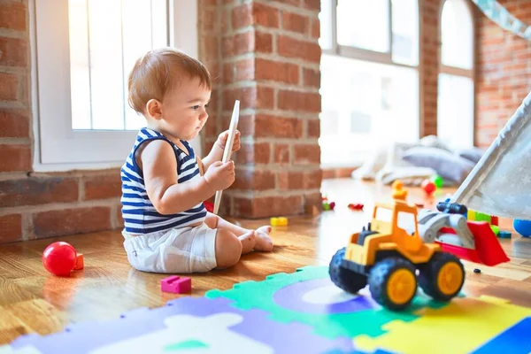 Adorable Toddler Playing Lots Toys Kindergarten — Stock Photo, Image