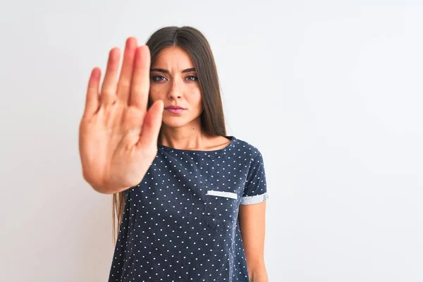 Ung Vacker Kvinna Bär Blå Casual Shirt Stående Över Isolerad — Stockfoto