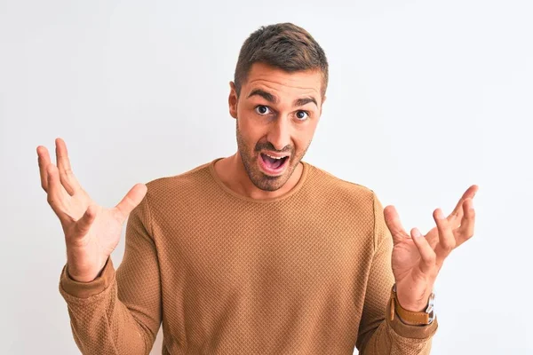 Homem Elegante Bonito Jovem Vestindo Camisola Inverno Sobre Fundo Isolado — Fotografia de Stock