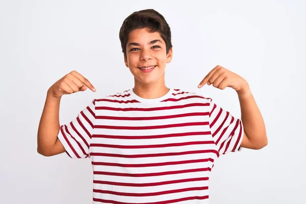 Bonito Adolescente Menino Sobre Fundo Isolado Branco Olhando Confiante Com — Fotografia de Stock