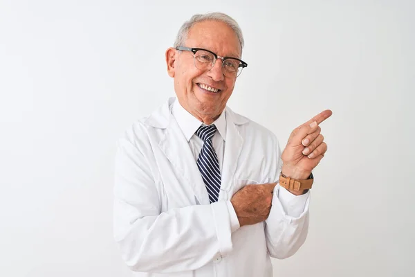Senior Grey Haired Scientist Man Wearing Coat Standing Isolated White — ストック写真