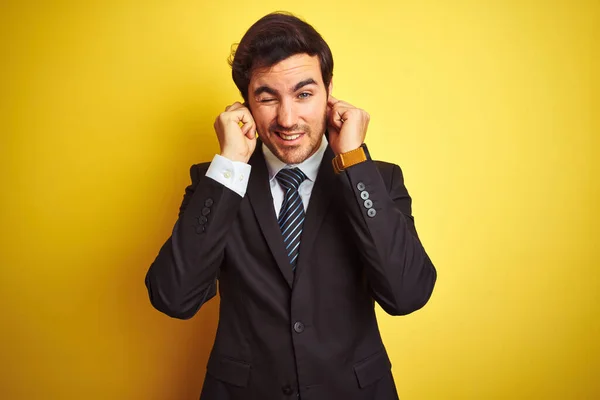 Young Handsome Businessman Wearing Suit Tie Standing Isolated Yellow Background — Stock Photo, Image