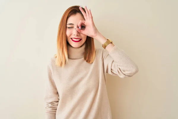 Redhead Woman Wearing Elegant Turtleneck Sweater Standing Isolated White Background — Stock Photo, Image