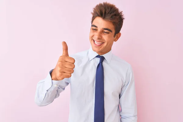 Young Handsome Businessman Wearing Shirt Tie Standing Isolated Pink Background — Stock Photo, Image