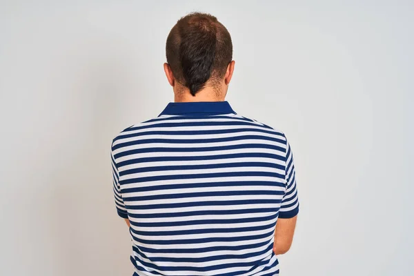 Young Man Wearing Casual Striped Polo Standing Isolated White Background — Stock Photo, Image