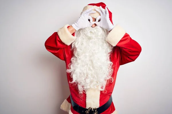 Homem Bonito Meia Idade Vestindo Traje Papai Noel Sobre Fundo — Fotografia de Stock