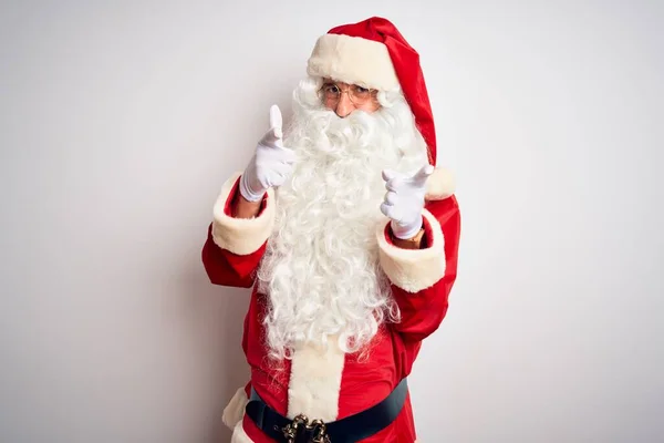 Hombre Guapo Mediana Edad Con Traje Santa Pie Sobre Fondo —  Fotos de Stock