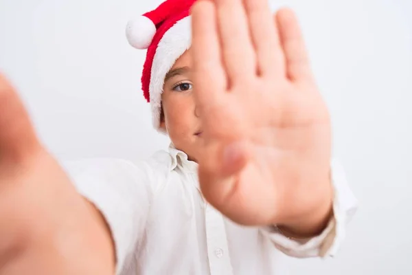 Krásný Kluk Chlapec Sobě Vánoční Santa Klobouk Aby Selfie Přes — Stock fotografie