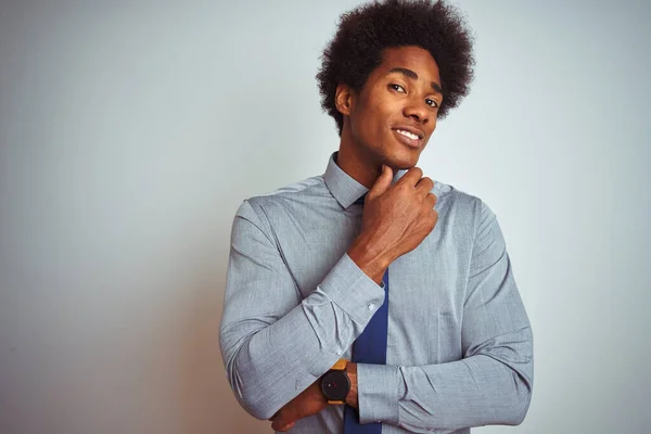 American Business Man Afro Hair Wearing Shirt Tie Isolated White — Stock Photo, Image