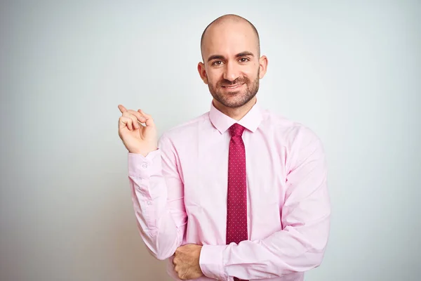 Young Business Man Wearing Pink Tie Isolated Background Big Smile — Stockfoto