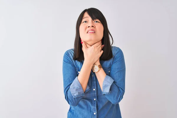 Young Beautiful Chinese Woman Wearing Denim Shirt Isolated White Background — ストック写真