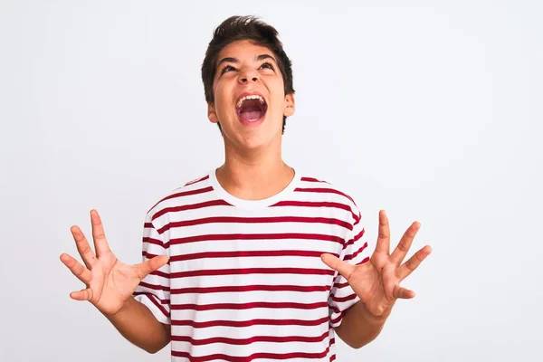 Handsome Teenager Boy Standing White Isolated Background Crazy Mad Shouting — Stock Photo, Image
