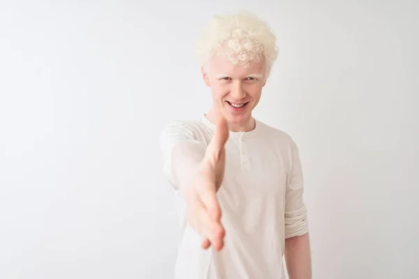 Young Albino Blond Man Wearing Casual Shirt Standing Isolated White — Stock Photo, Image
