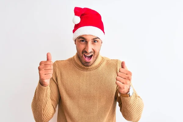 Young Handsome Man Wearing Christmas Turtleneck Sweater Isolated Background Excited — Stockfoto