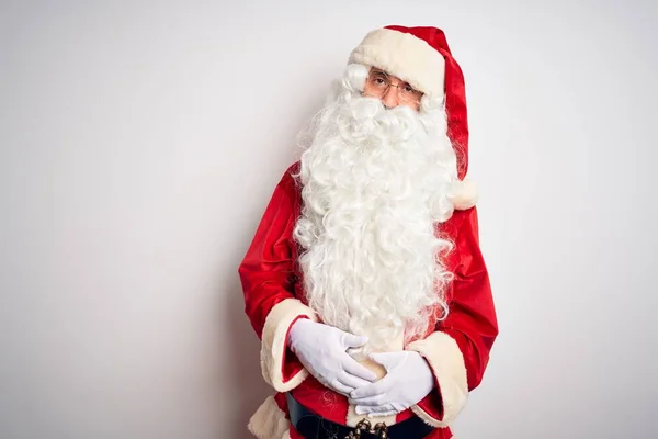 Hombre Guapo Mediana Edad Con Traje Santa Pie Sobre Fondo —  Fotos de Stock