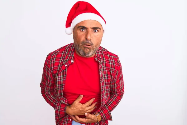 Hombre Mediana Edad Con Sombrero Santa Navidad Pie Sobre Fondo — Foto de Stock