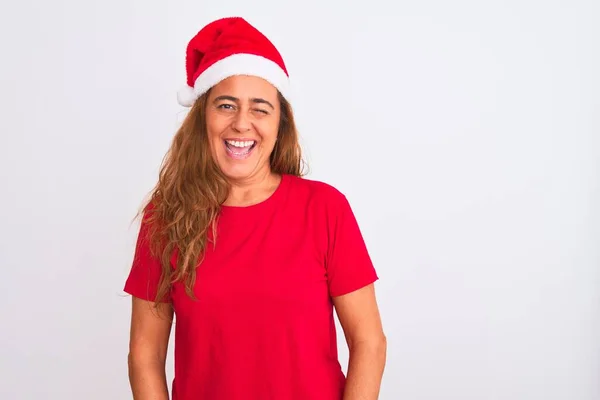 Mujer Madura Mediana Edad Con Sombrero Navidad Sobre Fondo Aislado —  Fotos de Stock