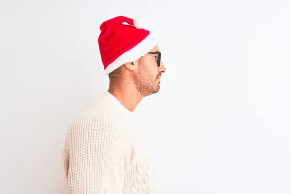 Joven Hombre Guapo Con Sombrero Navidad Gafas Sobre Fondo Aislado — Foto de Stock