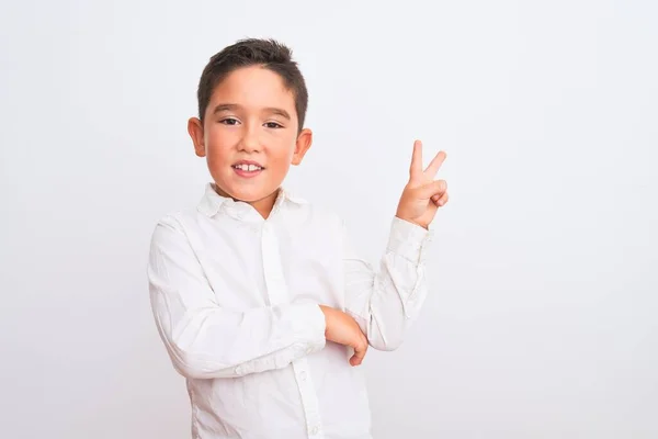 Schöner Kleiner Junge Elegantem Hemd Der Vor Isoliertem Weißem Hintergrund — Stockfoto