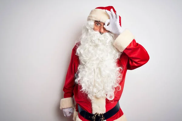 Hombre Guapo Mediana Edad Vistiendo Traje Santa Pie Sobre Fondo —  Fotos de Stock