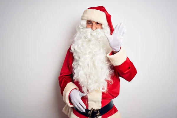 Hombre Guapo Mediana Edad Vistiendo Traje Santa Pie Sobre Fondo —  Fotos de Stock