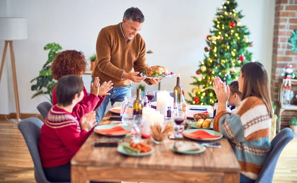 Beautiful Family Smiling Happy Confident One Them Standing Showing Roasted — Stock Photo, Image