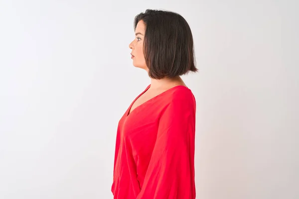 Young Beautiful Woman Wearing Red Shirt Standing Isolated White Background — Stock Photo, Image