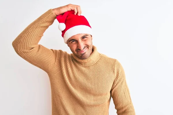 Joven Hombre Guapo Usando Navidad Jersey Cuello Alto Sobre Fondo — Foto de Stock