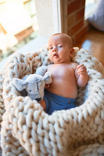 Adorable Baby Lying Floor Blanket Home Newborn Relaxing Resting Comfortable — 图库照片