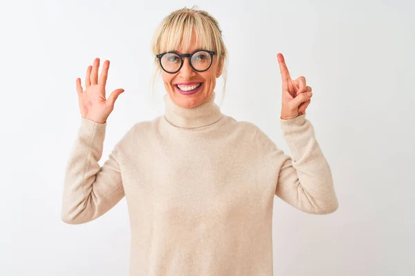Middle Age Woman Wearing Turtleneck Sweater Glasses Isolated White Background — ストック写真