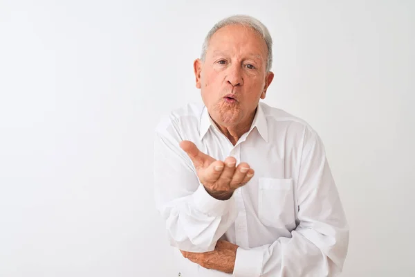 Senior Uomo Dai Capelli Grigi Indossa Camicia Elegante Piedi Sopra — Foto Stock