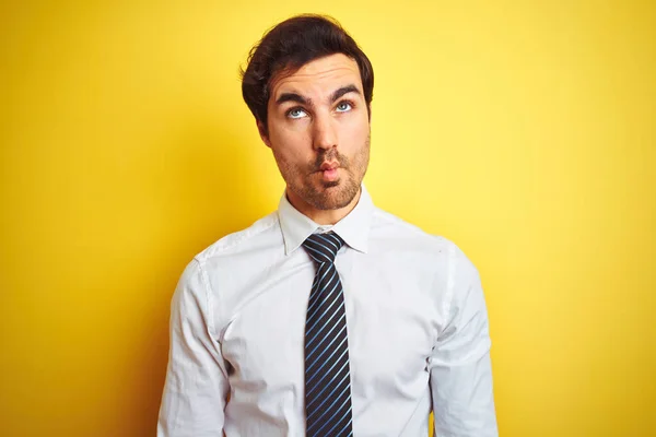 Junger Gutaussehender Geschäftsmann Elegantem Hemd Und Krawatte Über Isoliertem Gelben — Stockfoto