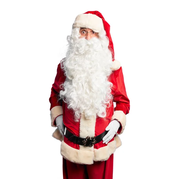 Gutaussehender Mann Mittleren Alters Weihnachtsmann Kostüm Und Bart Steht Schockiert — Stockfoto