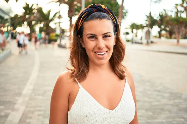 Young Beautiful Woman Smiling Happy Walking City Streets Puerto Cruz — Stock Photo, Image