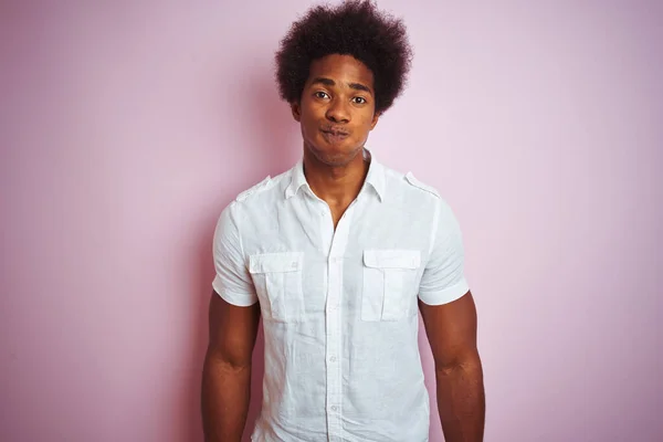 Young American Man Afro Hair Wearing White Shirt Standing Isolated — Stock Photo, Image