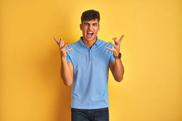 Young Indian Man Wearing Blue Polo Standing Isolated Yellow Background — Stock Photo, Image