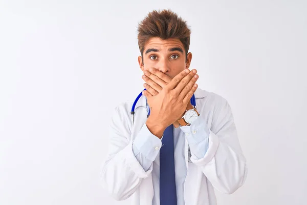 Young Handsome Doctor Man Wearing Stethoscope Isolated White Background Shocked — 图库照片