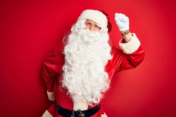 Homem Bonito Meia Idade Vestindo Traje Papai Noel Sobre Fundo — Fotografia de Stock