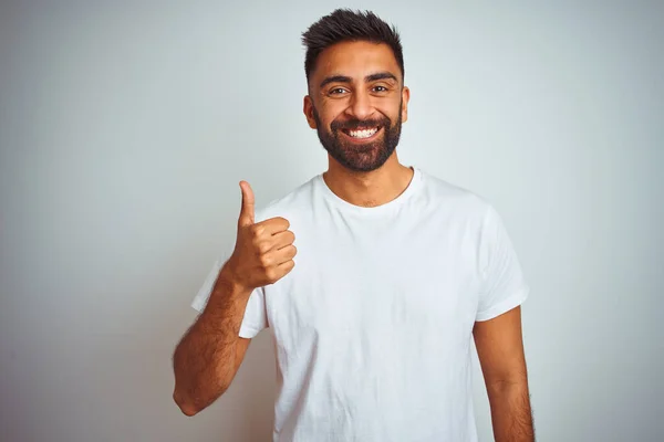 Young Indian Man Wearing Shirt Standing Isolated White Background Doing — Stock Photo, Image