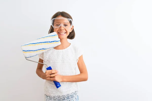 Beautiful Child Girl Holding Painting Roller Standing Isolated White Background — Stock Photo, Image