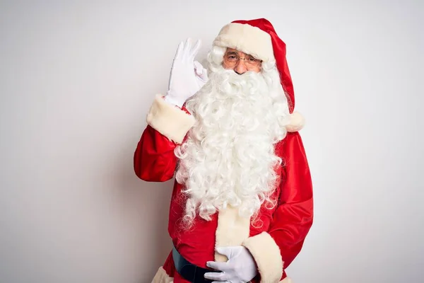 Hombre Guapo Mediana Edad Vistiendo Traje Santa Pie Sobre Fondo —  Fotos de Stock