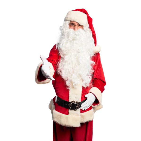 산타클로스 복장을 수염을 기르고 친절하게 흔들며 인사와 환영의 인사를 중년의 — 스톡 사진