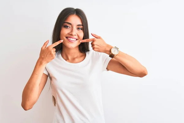 Mulher Bonita Nova Vestindo Shirt Casual Sobre Fundo Branco Isolado — Fotografia de Stock