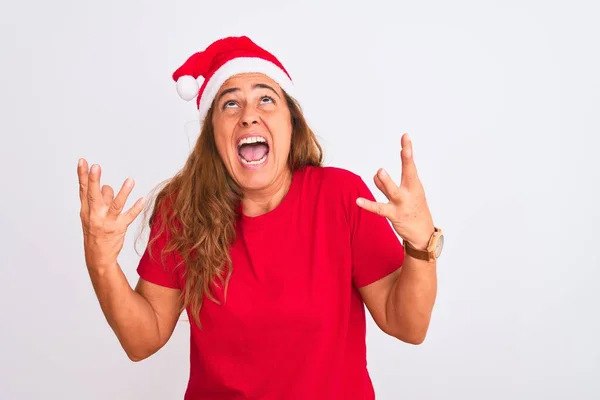 Mujer Madura Mediana Edad Con Sombrero Navidad Sobre Fondo Aislado —  Fotos de Stock